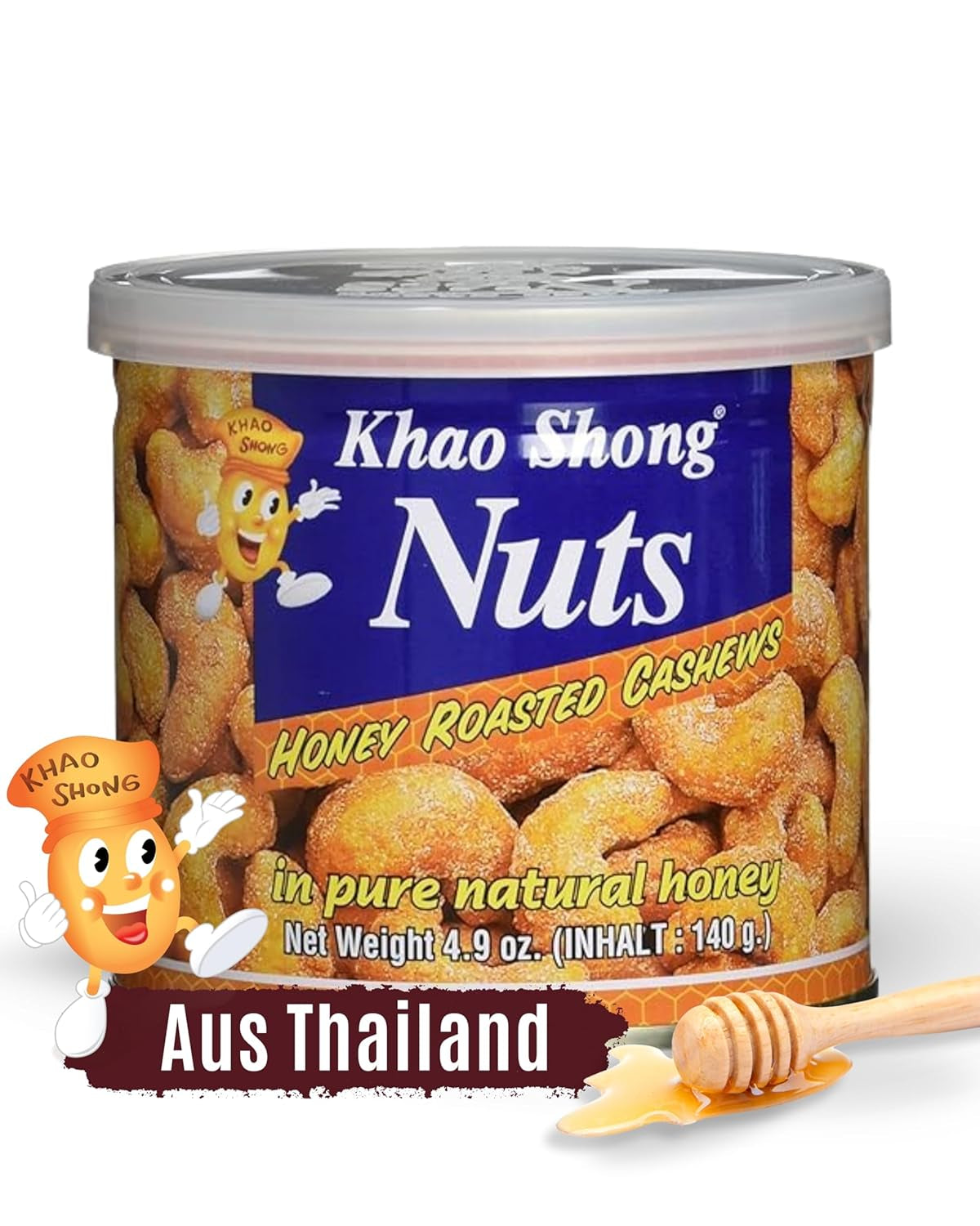 Khao Shong Friterade gröna ärtor med wasabi, krispiga ärtor i en kryddig smet, ett fettsnålt alternativ till nötter, medelkryddigt, 1 140g burk | 140 g (1 förpackning)