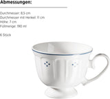 Mäser Lova Series 18-delade porslinskaffeservering - 6 desserttallrikar (19,5 cm), 6 koppar (19 cl) och 6 fat (15,5 cm), blå