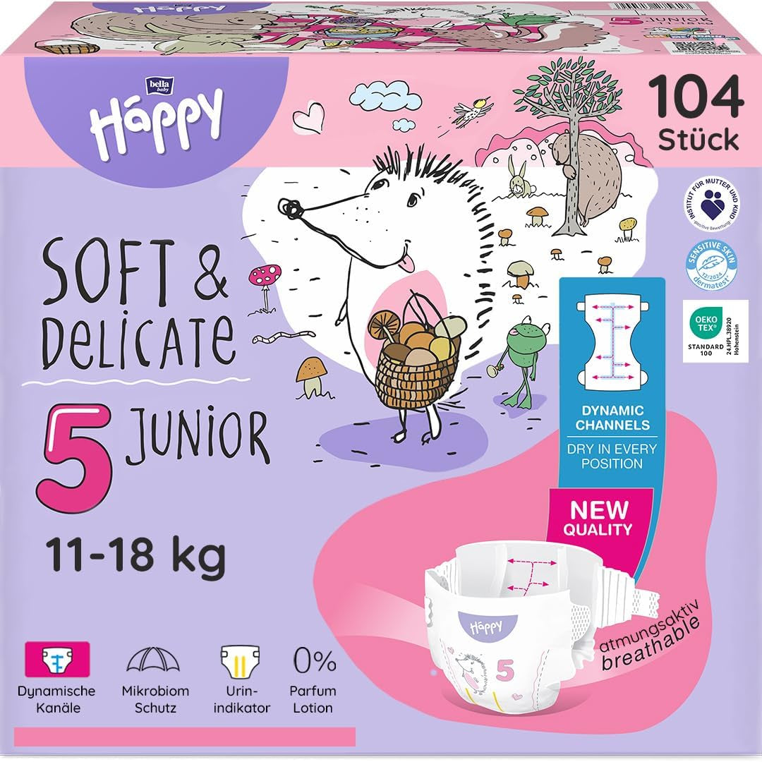 Bella Baby Happy Premiumblöjor, storlek 6, Junior Extra, 15+ kg, 96 st, DERMATEST och OEKO-TEX Seal, Babyblöjor för engångsbruk