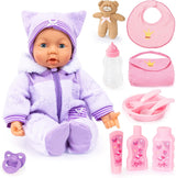 Bayer Design 94694AG 94694AA, Funktionsdocka, Piccolina Magic Eyes Interactive Doll, Moves Mun, Blinkar och stänger ögonen, Pratar, Lila, 46cm