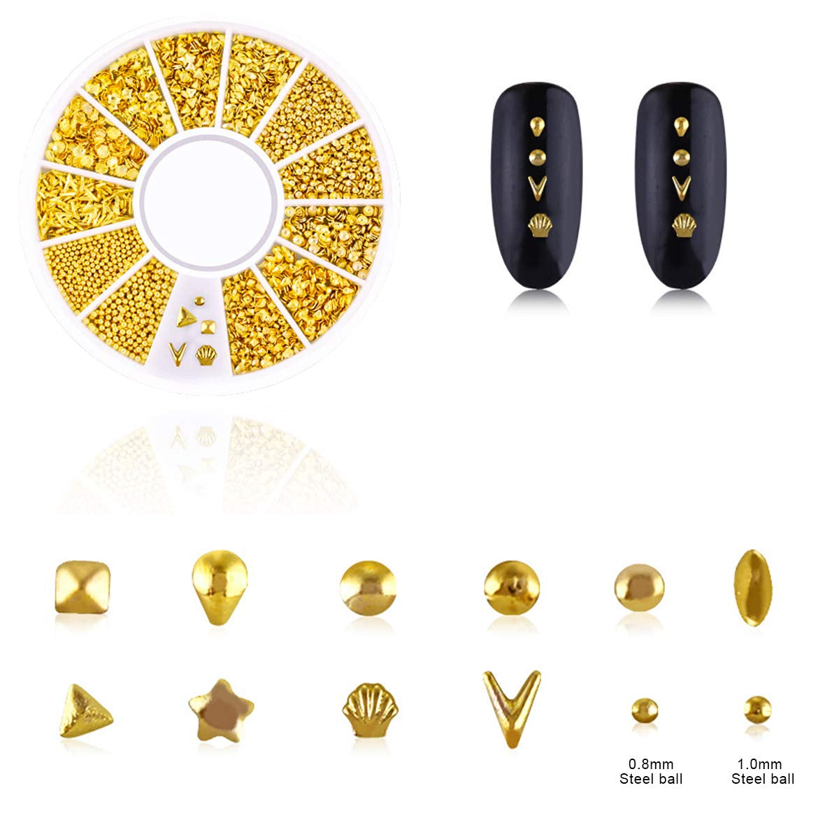 4 lådor Nagel Art Strass, 3D Nagel Art Decorations, Mix Größe Nagel Perlen Glitter Strass Guld Metall Hohlniet Nagelkunst Stern Mond Sonne Nagel Zubehör Für DIY Nageldesign
