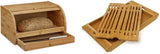 Relaxdays Rullande brödkorg med låda, bambu, HxBxD: 21 x 40,5 x 28 cm, trä, natur & bambu skärbräda ca. 3 x 37 x 21,5 cm skärbräda med smulbricka för enkel rengöring Naturlig matförvaringslådor Naty Shop Brödskärbrädapaket 3X37X21,5cm