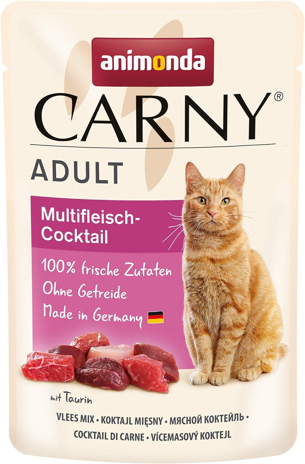 animonda Carny Adult MultiMeat Cocktail, 12 påsar (12 x 85 g), våtfoder för vuxna katter, spannmålsfri och sockerfri, med köttingredienser