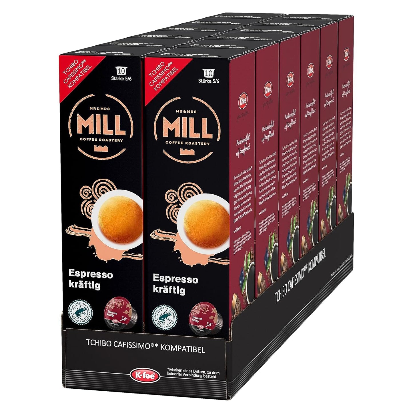 Mr & Mrs Mill Espresso stark, kompatibel med K-fee & Tchibo Cafissimo*, Stärke 5/6, 120 kaffekapslar