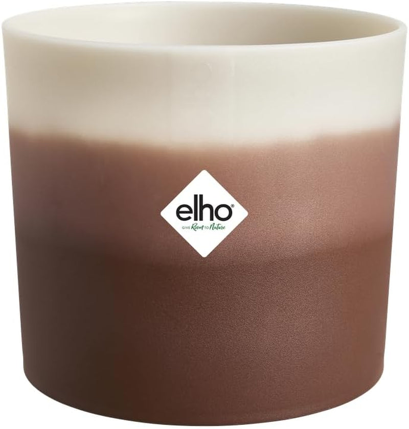 elho Rund kruka med färggradient 16 cm - Blomkrukor inomhus - 100% återvunnen plast - Ø 15,9 x H 14,7 - Brun/Cederbrun