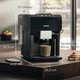 Siemens EQ500 klassisk automatisk espressomaskin, TFT färgskärm, 5 sorters kaffe och mjölk, dubbelkoppsfunktion, enkel rengöring, avtagbar bryggenhet, med mjölkslang, svart, TP511E19