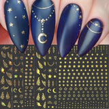 guldstjärna och måne nagelklistermärken, änglavingar, bruna guld nagelklistermärken, stjärnor, nagelfolie, nagelklistermärken, tillbehör till nageldesign, nagelklistermärken