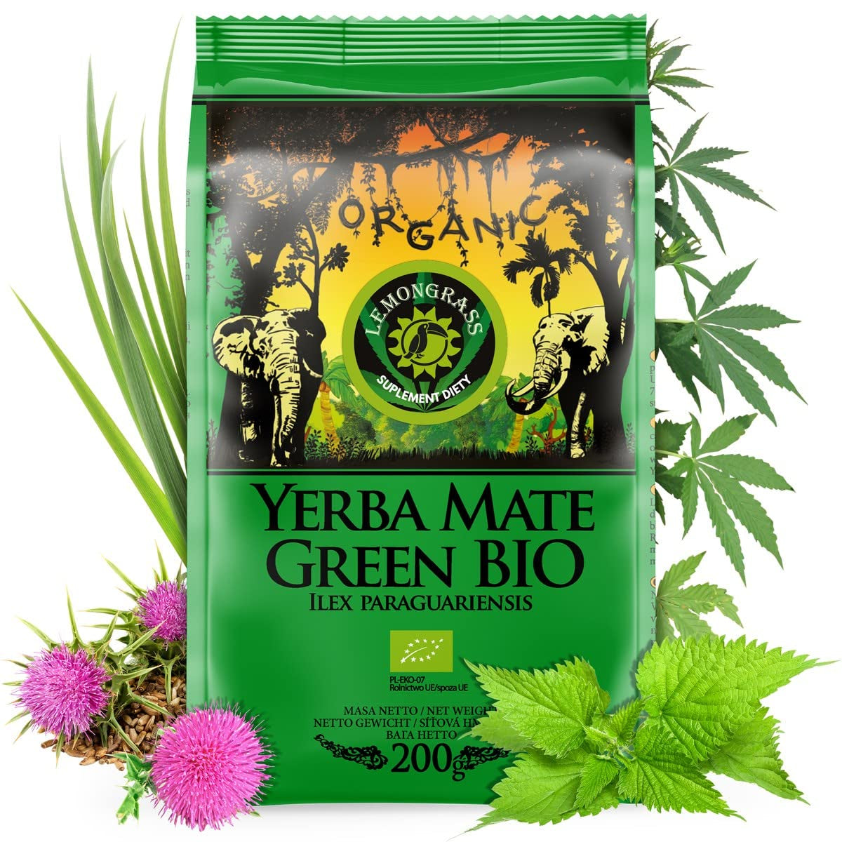 BIO Organic Mate Tea ● Yerba Mate Tea med citrongräs ● 200 g färskt brasiliansk Mate Tea ● Orostat, varmluftstorkat ● Endast ekologiska ingredienser ● Lös grönt te