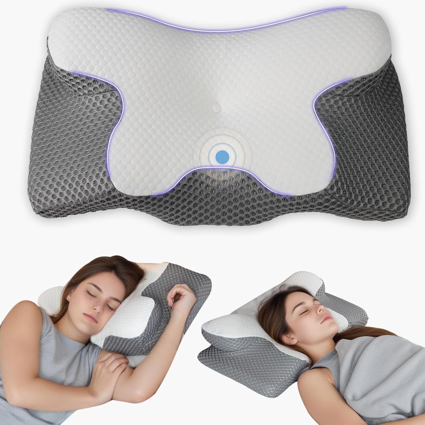 Nackkudde Ortopedisk Huvudkudde Memory Foam Kudde Side Impact Kudde - Ergonomisk design Ihålig form för sido-, rygg- och bukslag Ljusgrå cervikala ortopediska kuddar Naty Shop Vit Grå 65X34X13Cm