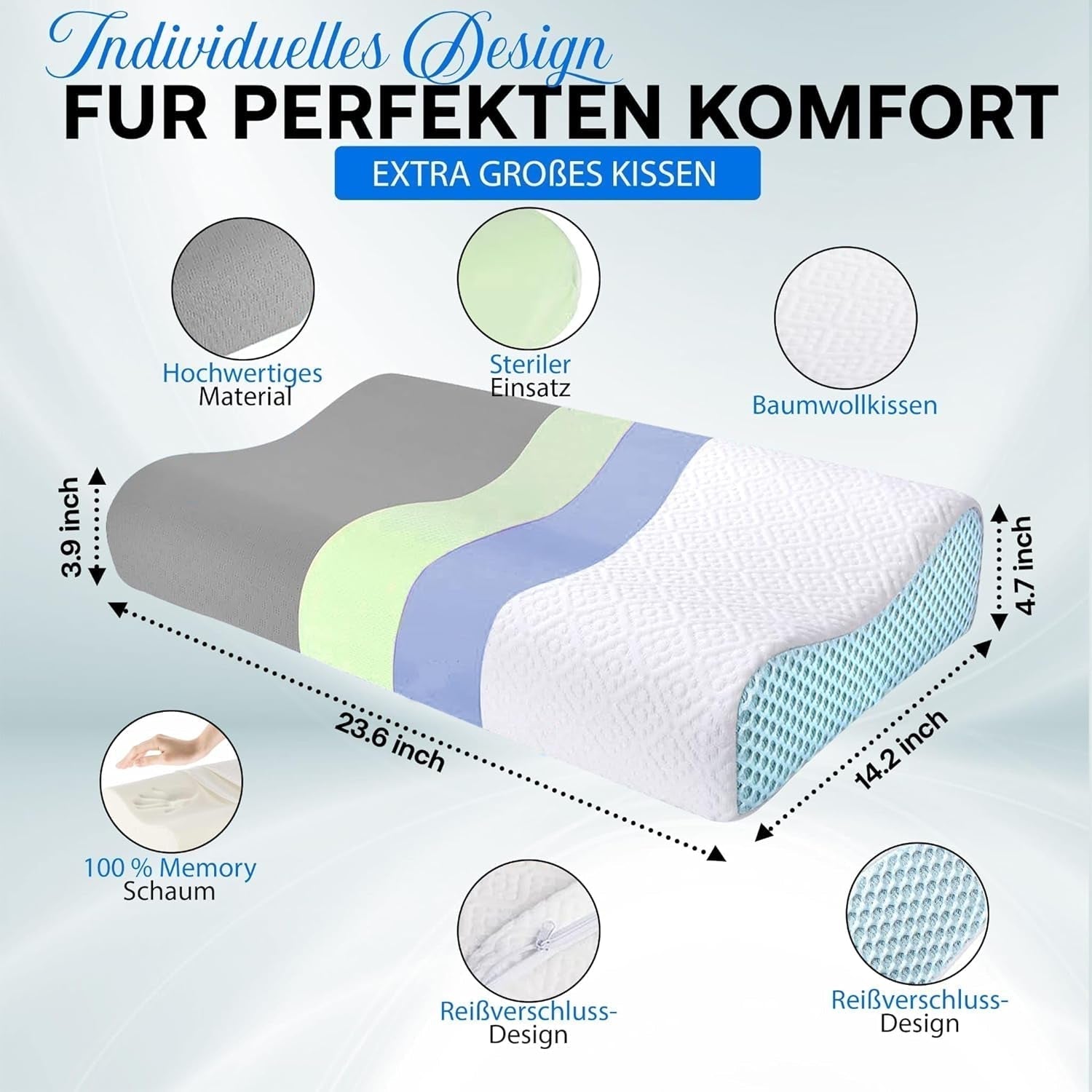 Ortopedisk Memory Foam Nackstödskudde - Ergonomisk kudde, Antisnarkningskudde för sido-, mage- och ryggslipare, kudde, 60 cm x 40 cm x 12 cm cervikala ortopediska kuddar Naty Shop