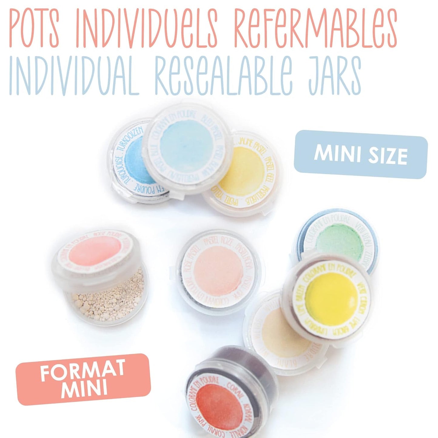 Scrapcooking - Set med 9 pastellfärger - blå, gul, korall, rosa, turkos, limegrön, vit, vattengrön, pulverrosa - Ätbart färgpulver för kakor, muffins, macarons - 4272