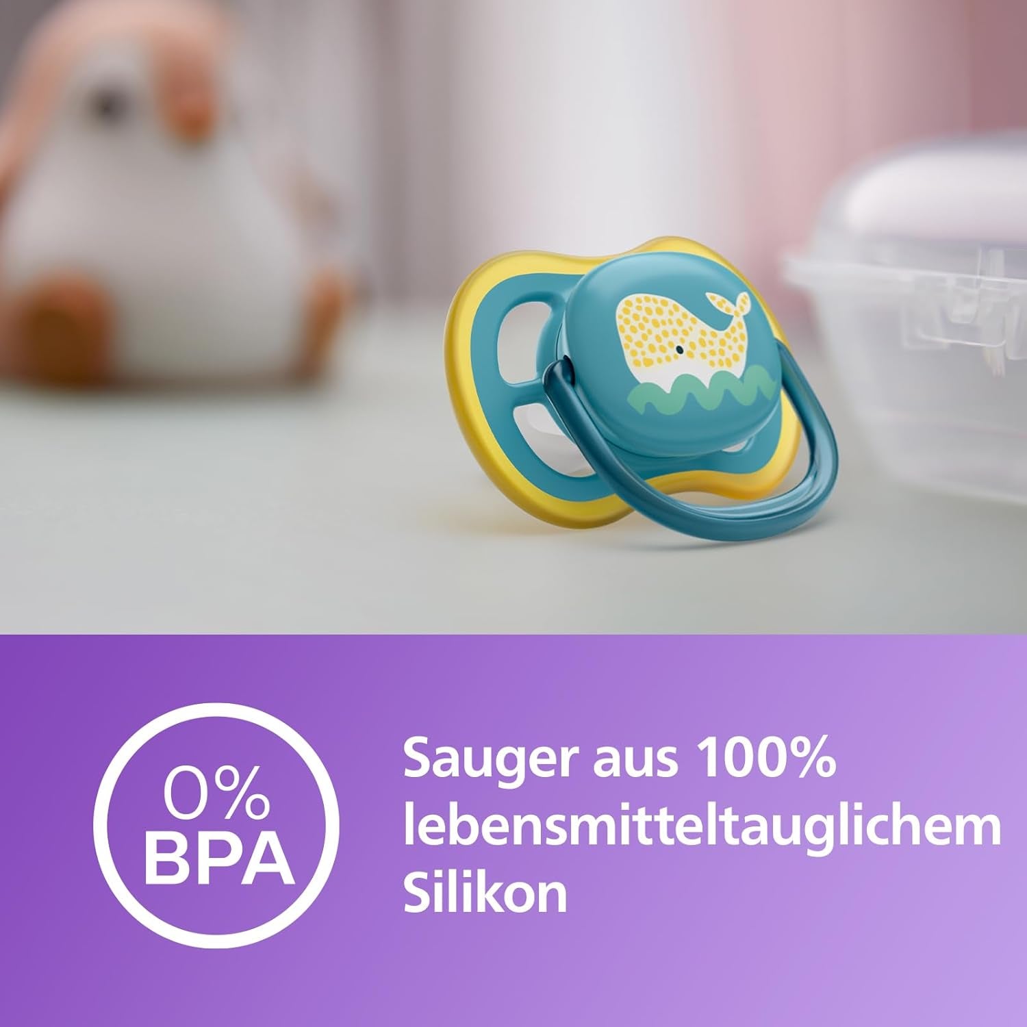 Philips Avent Ultra Air-napp - set med 2 BPA-fria, andningsbara nappar för bebisar från 18 månader, inklusive bärväska och sterilisering, Whale/Whale (Model SCF349/24)