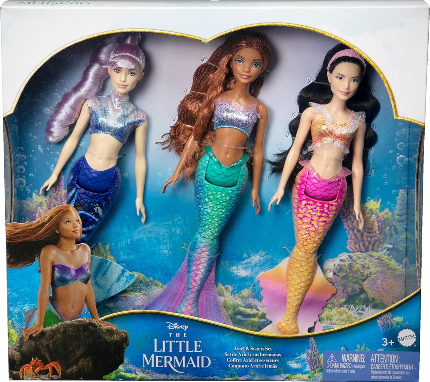 Mattel DISNEY Arielle The Mermaid - Set med Mala, Karina och Arielle, unika kläder och frisyrer, för fantasifull lek och insamling, för barn från 3 år och uppåt, HND29 Naty Shop Dolls