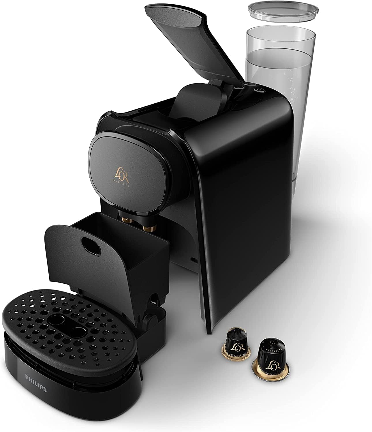 PHILIPS LM8012/60 Kapselespressomaskin - två doser, dubbel nöje, 1 eller 2 koppar, Ristretto, Espresso, Lungo eller Grand Café Long, Dubbel kapsel, äkta espressokvalitet, Piano Black