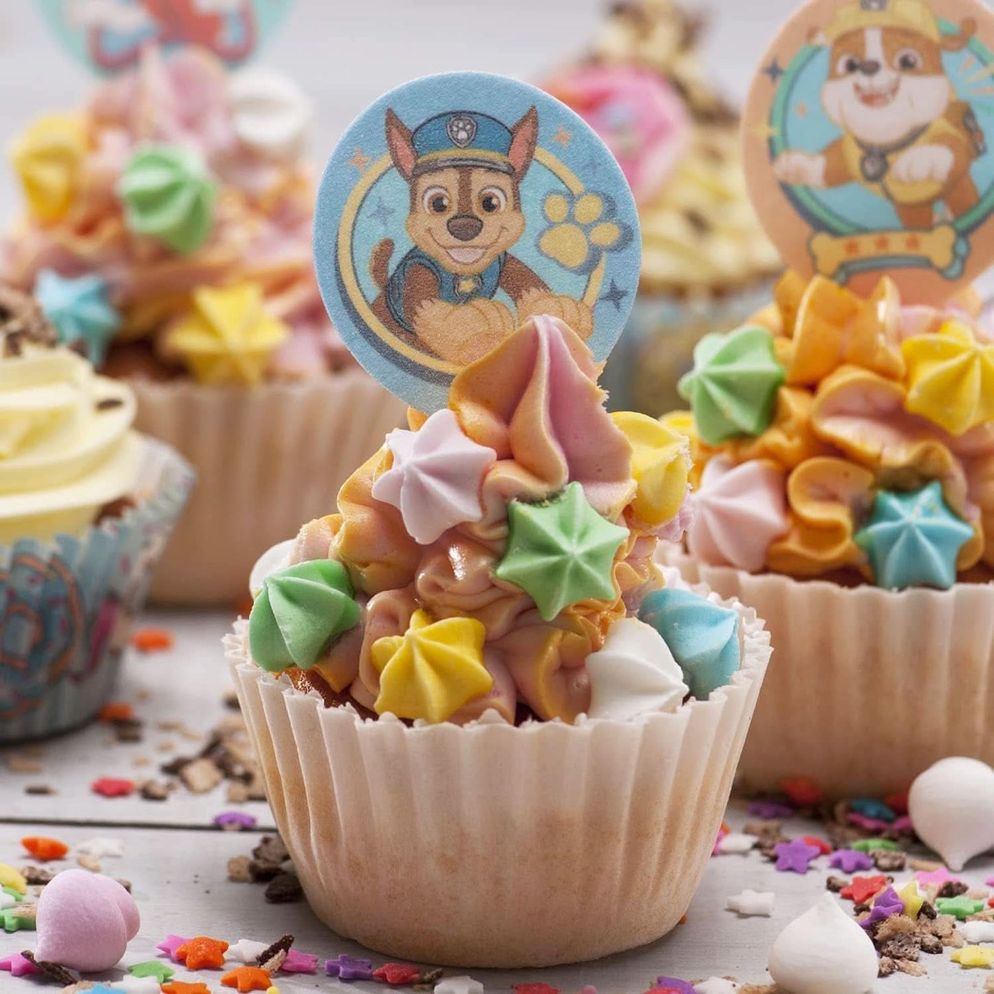 Dekora, Dekorapin Paw Patrol Ätliga tårtdekorationer, 20 ätbara pappersrån - 6,5 X 4 Cm Naty Shop