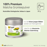 Raab Vitalfood® Premium Bio Matcha Powder (30g) - Original från Japan, rent matchapulver utan tillsatser, finmalet, mild-bitter smak, grönt tepulver, vegan, teceremoni