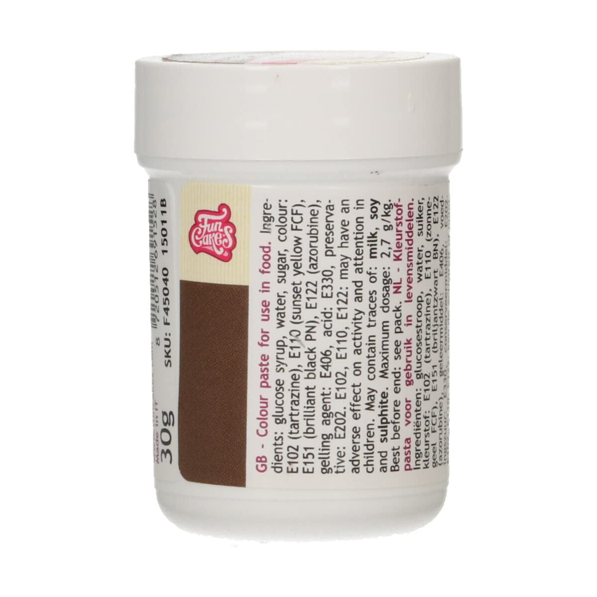 Concentrated Food Coloring Funcakes Paste Dark Brown Coloring; Koncentrerad matfärg för deg, grädde, fondant, marsipan, deg, modellpasta och blompasta. Halal och kosher. 30 g