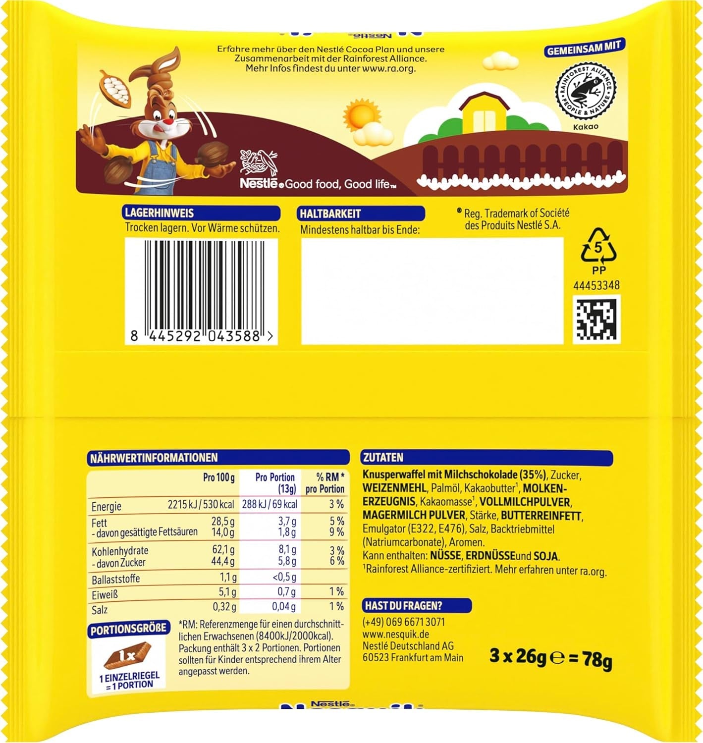 Nestlé Crunchy Waffle Delicious Milk Chocolate Waffle Bar Multipack 1 förpackning (3x26g styck)