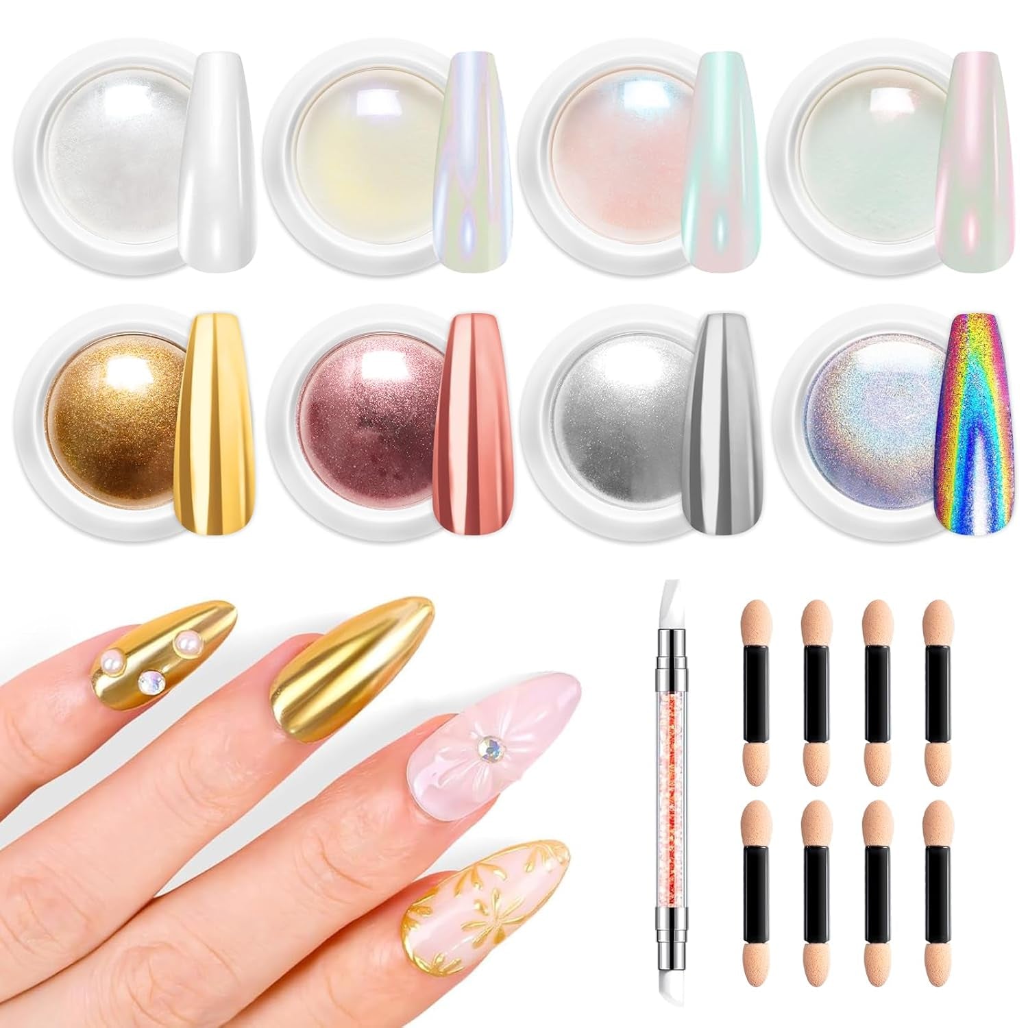 BISHENGYF Rose Gold Chrome Nail PowderNeue Upgrade Grosse Kapazitä Chrom PulverSuper-Spiegeleffekt Metall Mirror Chrome Powder – Neon Glassy Pearl Effect Glitter Nagelkunst Pulver Für DIY Salon