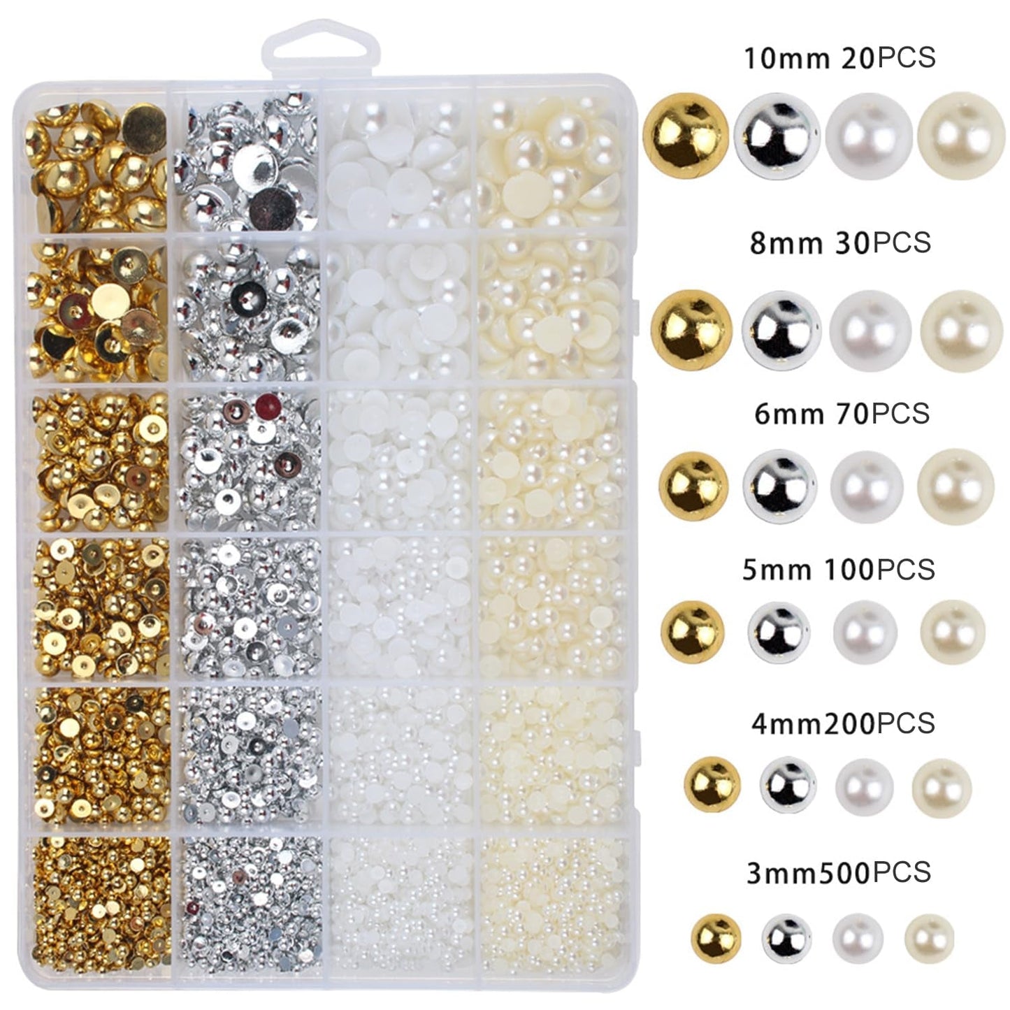 GZMAYUEN 920st Guld Silver Flatback Perlen Für Nägel, Halbrunde Weiße Beige Nail Perlen, Kleine Halbrunde Flatback Perlen Für DIY Nail Art Decor