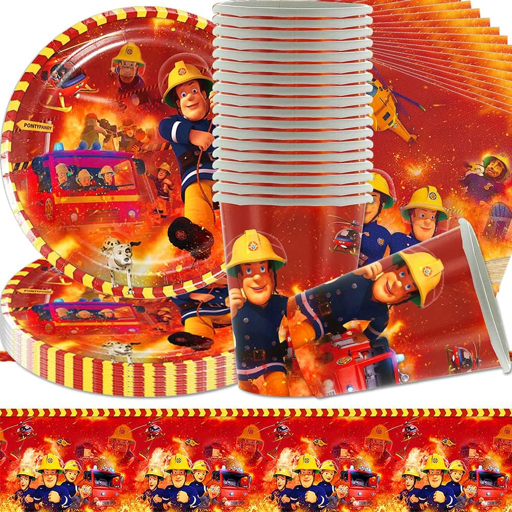 Firefighter Theme Party Servis Set Firefighter Födelsedagsfestdekorationer 61 delar för 20 gäster
