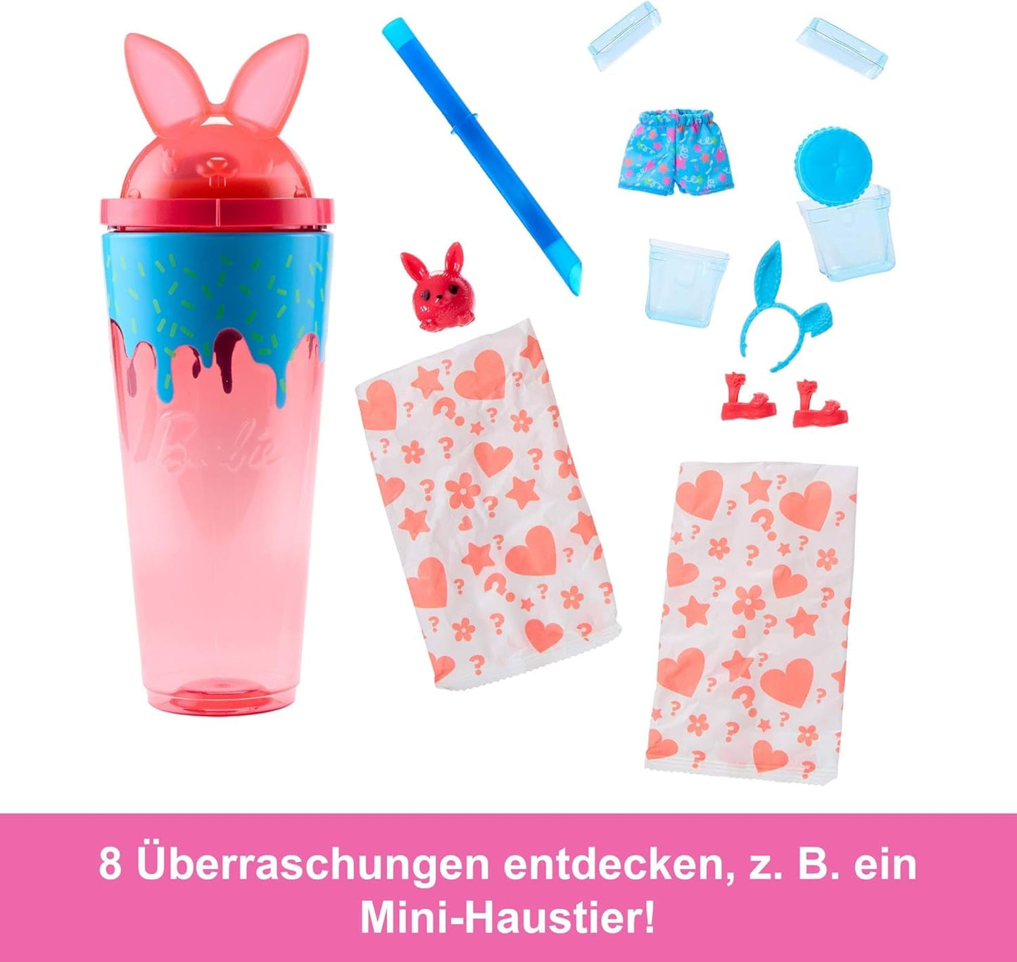 Barbie Pop Reveal Docka och tillbehör Set Shakes Series Söt doftande kattunge Modedocka och husdjur med 8 överraskningar inklusive färgbyte JCN87