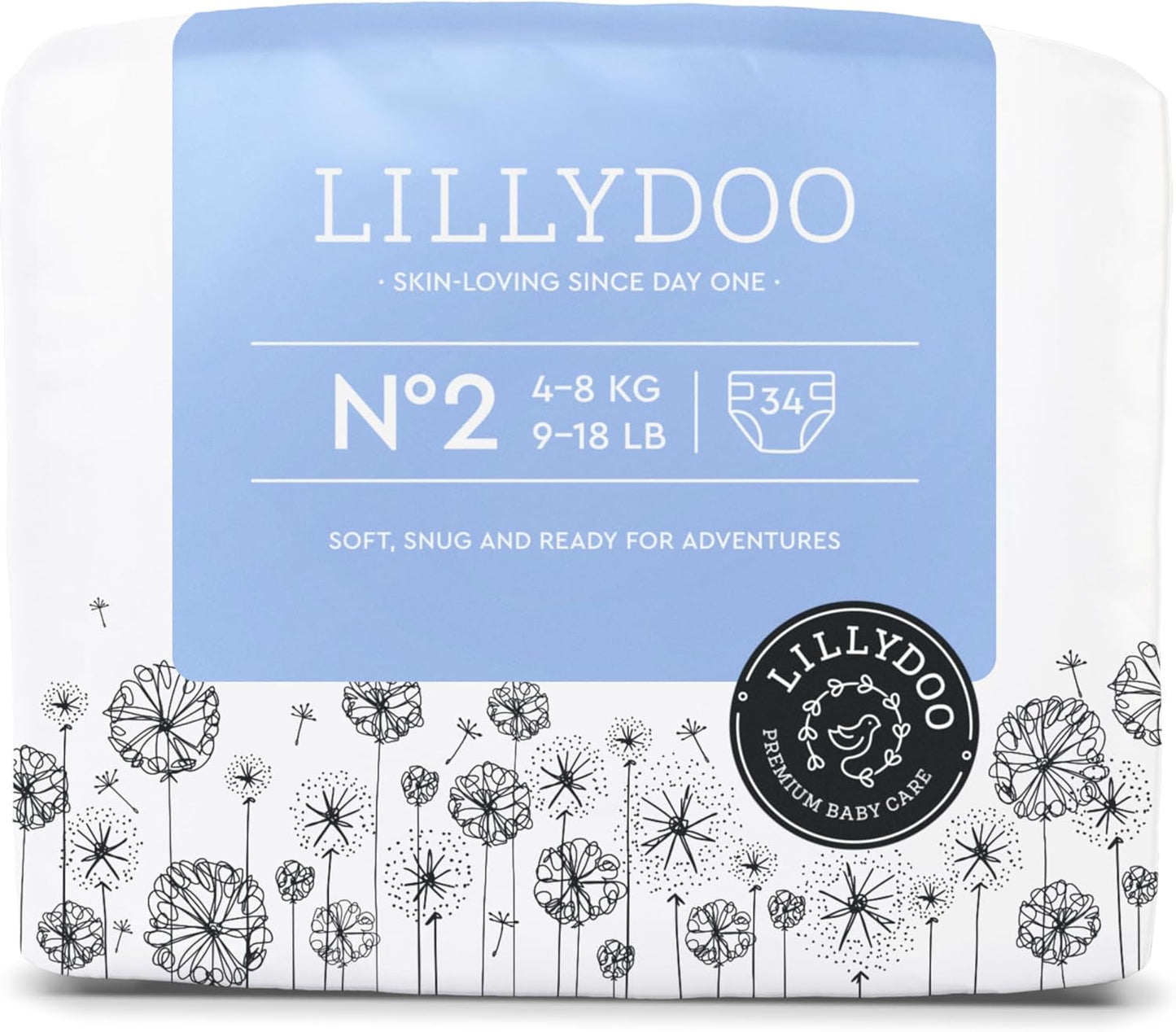 LILLYDOO Babyblöjor Hudvänliga - Storlek 3 (6-10 kg), 29 delar, tillförlitligt läckskydd, mjuk, parfymfri och lotionfri för känslig hud, dermatologiskt testad