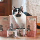 MjAMjAM - Premium Wet Cat Food - Kitten Box - 3x Lax Oil Chicken och 3x Lax Oil Kalvkött, Matpåse, Penna, Box Lock, Pack om 6 (6 x 200g)