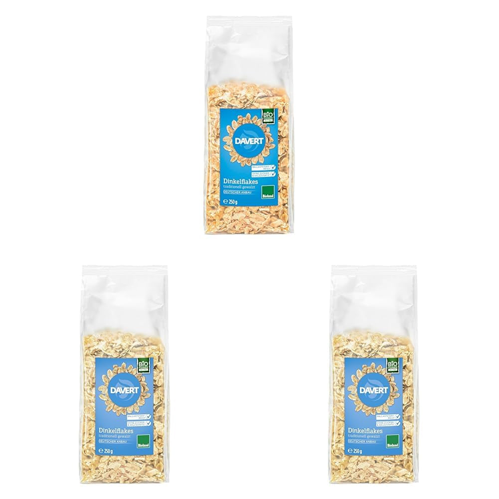 Davert Ekologiska dinkelflingor 250g - Inget tillsatt socker eller salt, lätt smaksatt och underbart krispigt - 100% Davert ekologisk kvalitet (1 x 250g)