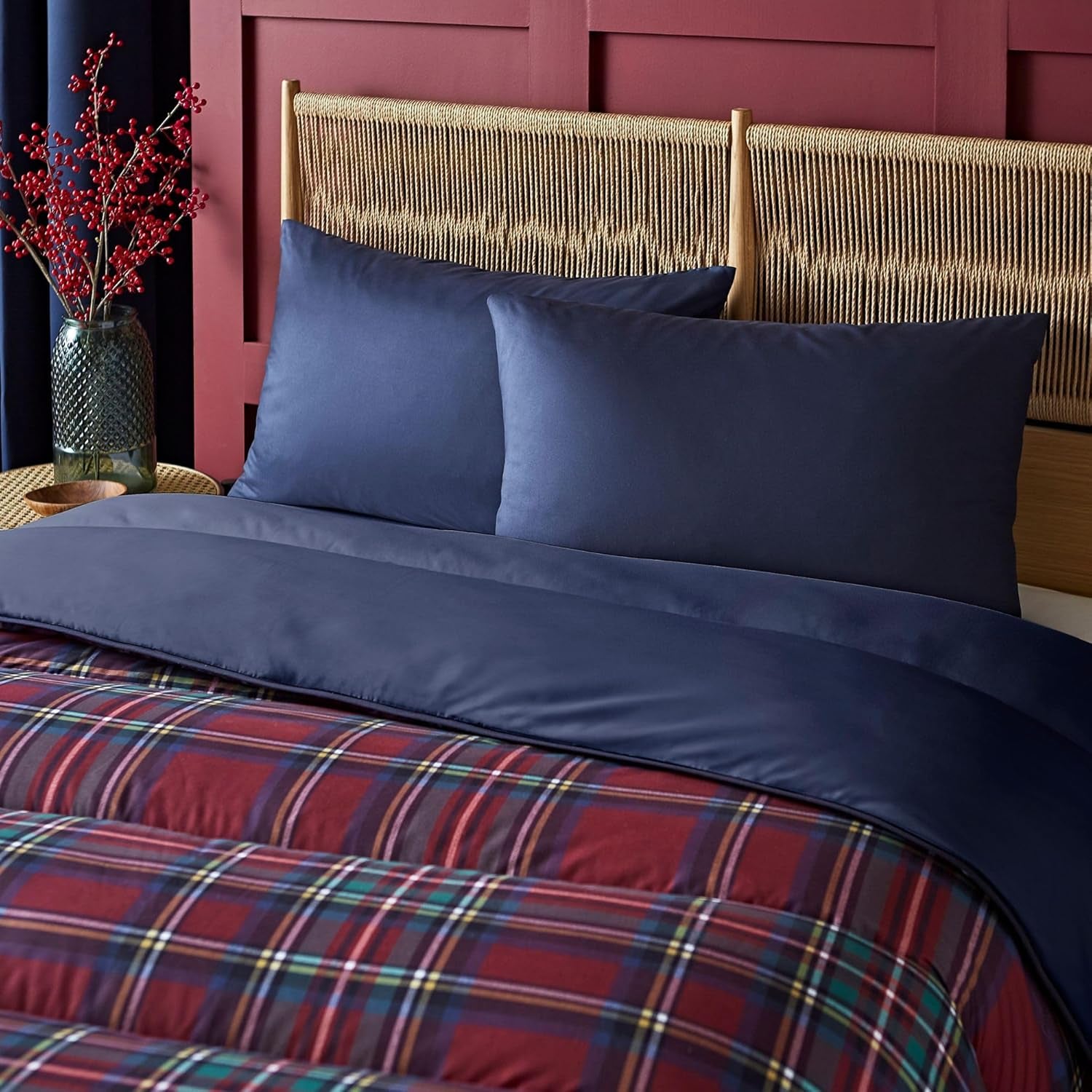Night Lark påslakan och örngott set, 10,5 tom, enkel, klassisk röd tartan, lyxiga sängkläder, allergivänliga, maskintvättbara täcken och täcken Naty Shop