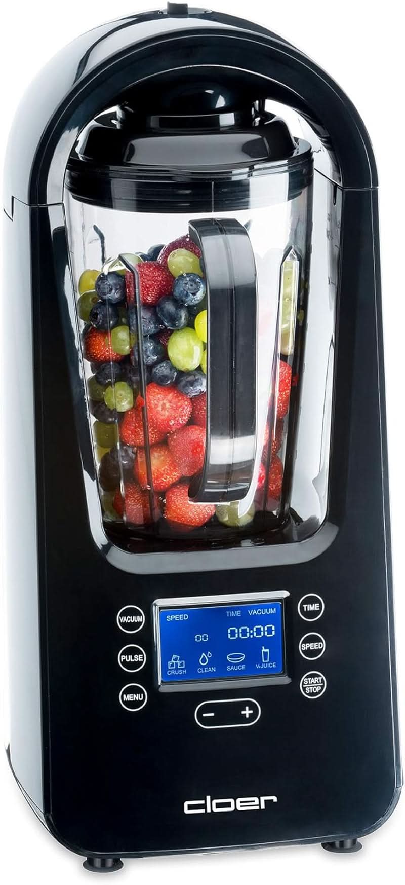 Cloer 6980 Vakuum Standmixer / 800 Watt / 21 000 U/Min. / Inkl. Vorratsbehälter/Vakuumventil/Automatikprogram/Eis-Crush-Funktion/Reinigungsfunktion/Schwarz, 1500 Milliliters Kitchen Naty Shop