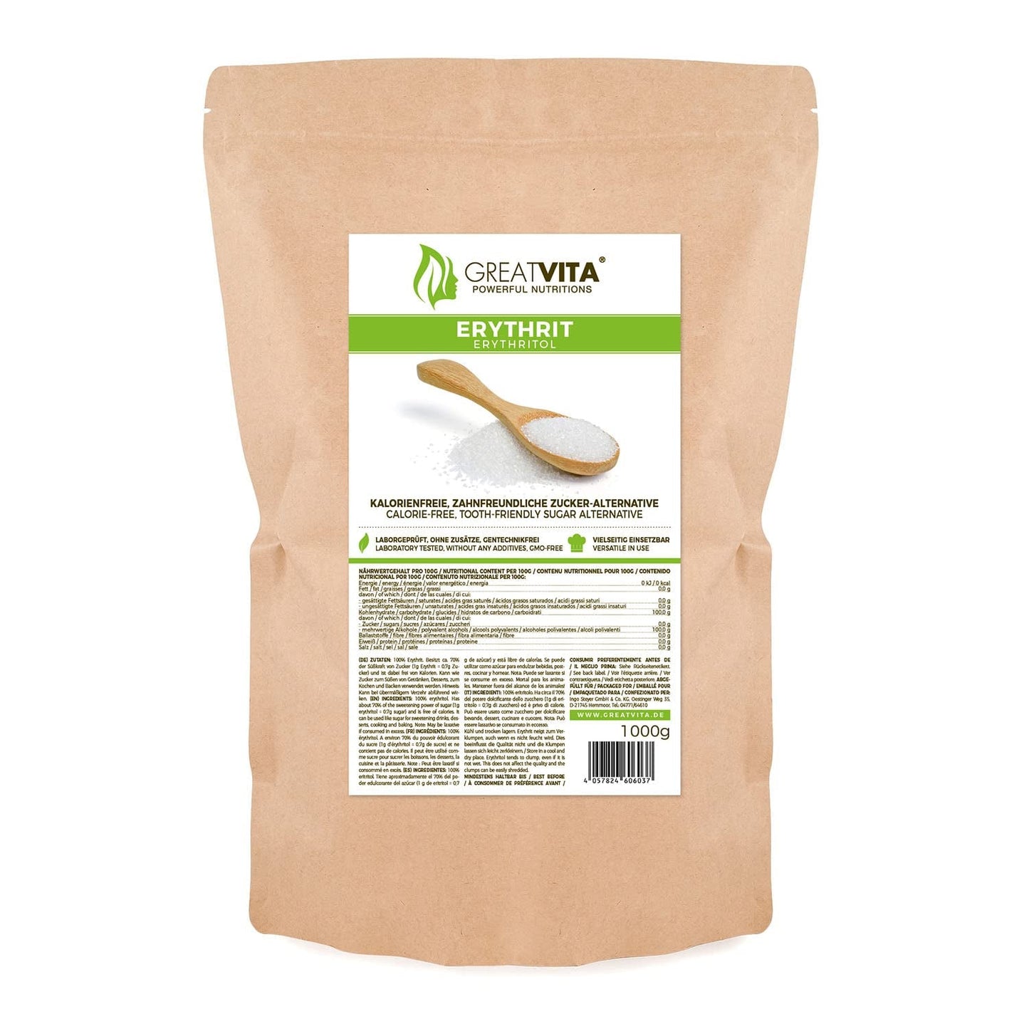 Greatvita Erythritol 1000 G | Kalorienfreie Süßungsmittel & Zucker-Alternative | Zahnfreundlich, Gut Löslich & Glutenfrei | Ideal Für Getränke, Desserter & Backen Sweeteners Naty Shop 1 Kg (1Er Pack)