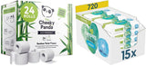 Handla Bulk Cheeky Panda Bamboo Toalettrullar och Pampers Harmony Aqua Baby våtservetter Box, 720 våtservetter (15 x 48), skonsamt hudskydd med 99 % vatten