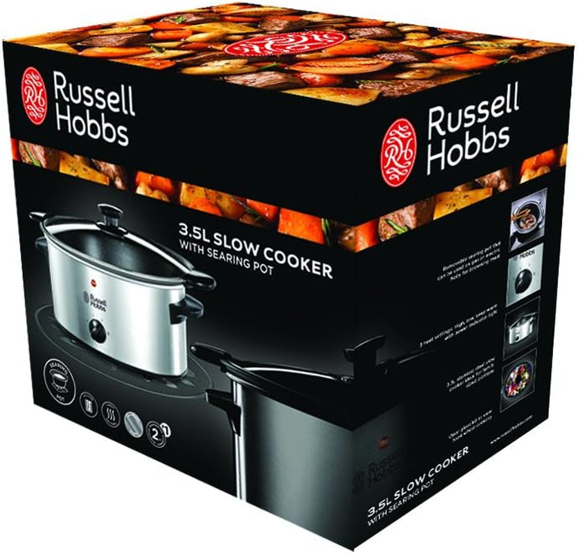 Russell Hobbs Slow Cooker, 3,5 liter non-stick, rostfritt stål, 3 temperaturinställningar och varmhållningsfunktion, 160W Slow Cooker Naty Shop