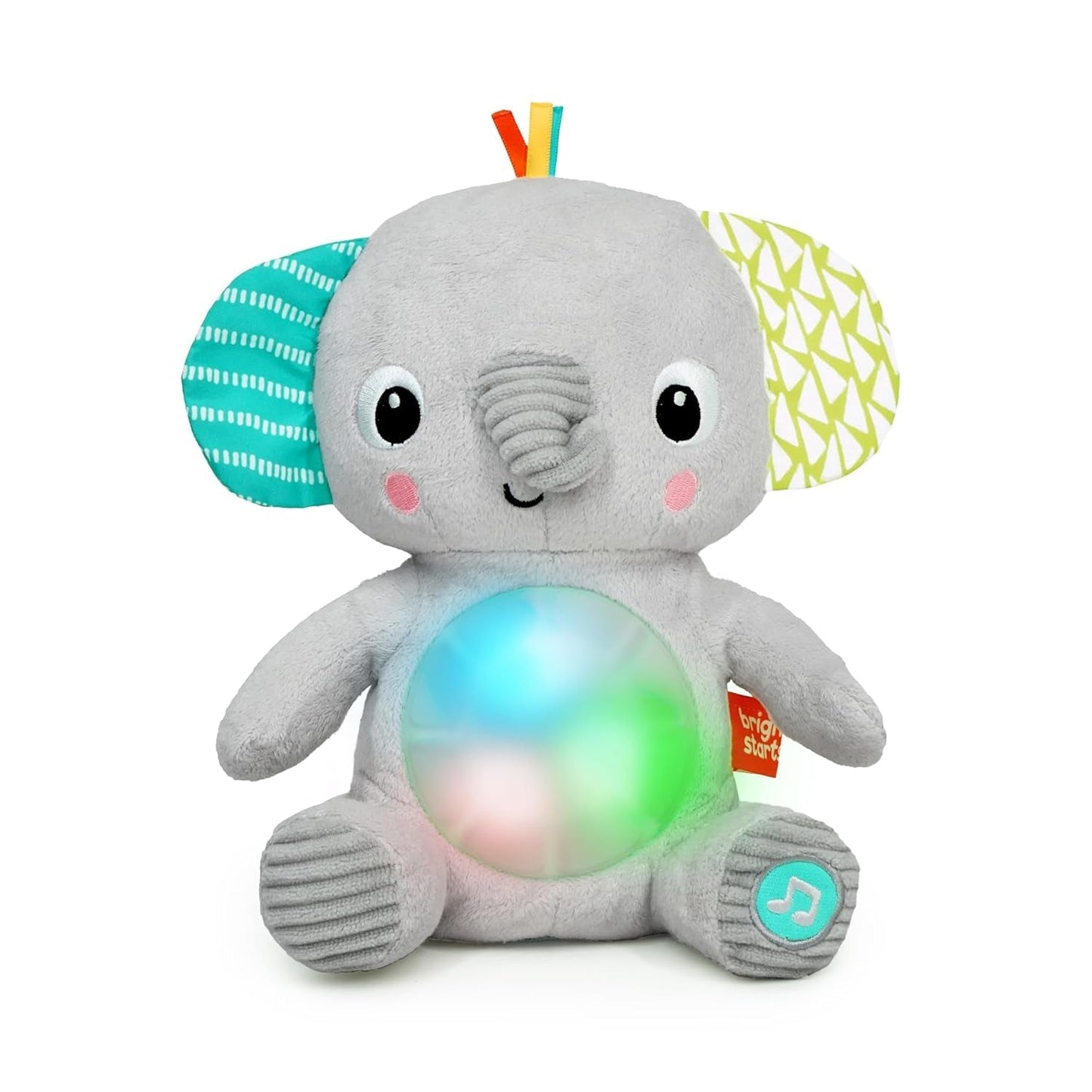 Bright Starts, Kram-a-bye babyelefantleksak med ljus, sånger, olika texturer och mer, flerfärgad Bebe Toys Naty Shop Standardtitel