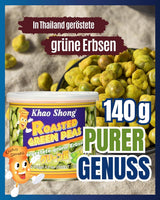 Khao Shong Friterade gröna ärtor med wasabi, krispiga ärtor i en kryddig smet, ett fettsnålt alternativ till nötter, medelkryddigt, 1 140g burk | 140 g (1 förpackning)