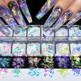 JMEOWIO Nail Glitter 12 Grids Mermaid Nail Art Dekoration Tillbehör Nageldesign