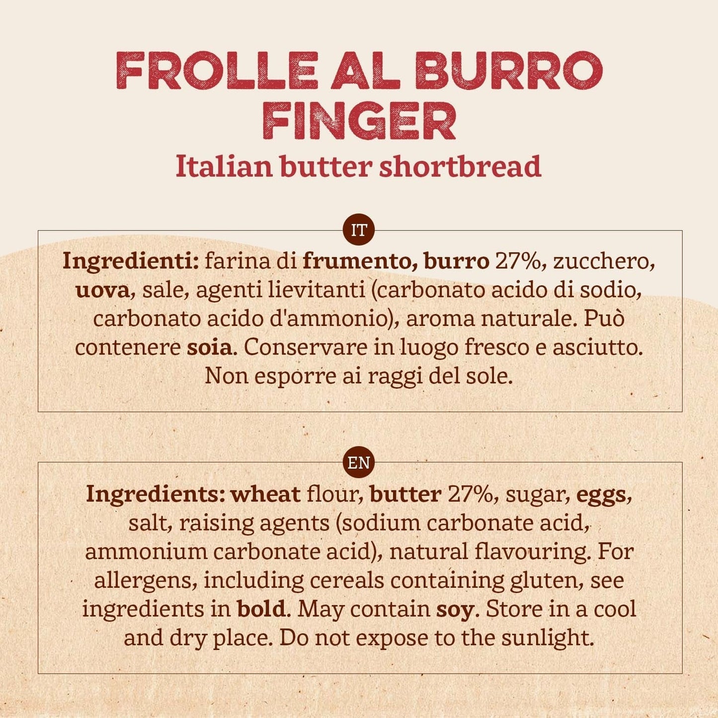 Frolle Al Burro Fingers. Biscotti traditionellt tillagad Come Una Volta. Ideal Come Fine Pasto Goloso, Ma Anche Da Abbinare Al the O Al Caffè. Förpackning Ja 150 G