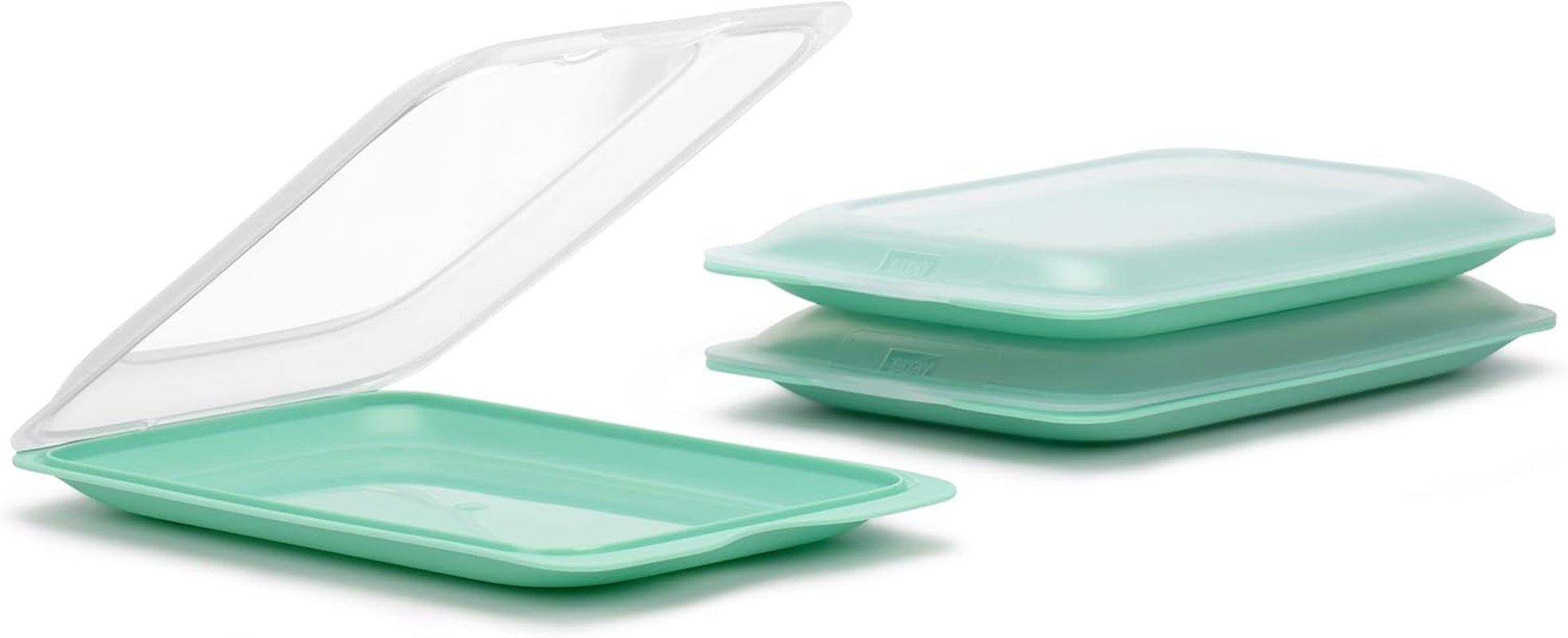 TATAY Fresh Slicer Box Set med 4, BPA-fri, återanvändbar, stapelbar, diskmaskin & MWO, slumpmässiga färger. Mått 17 cm x 3,2 cm x 25,2 cm Naty Shop Matförvaringslådor Set 3 - Mintgrön