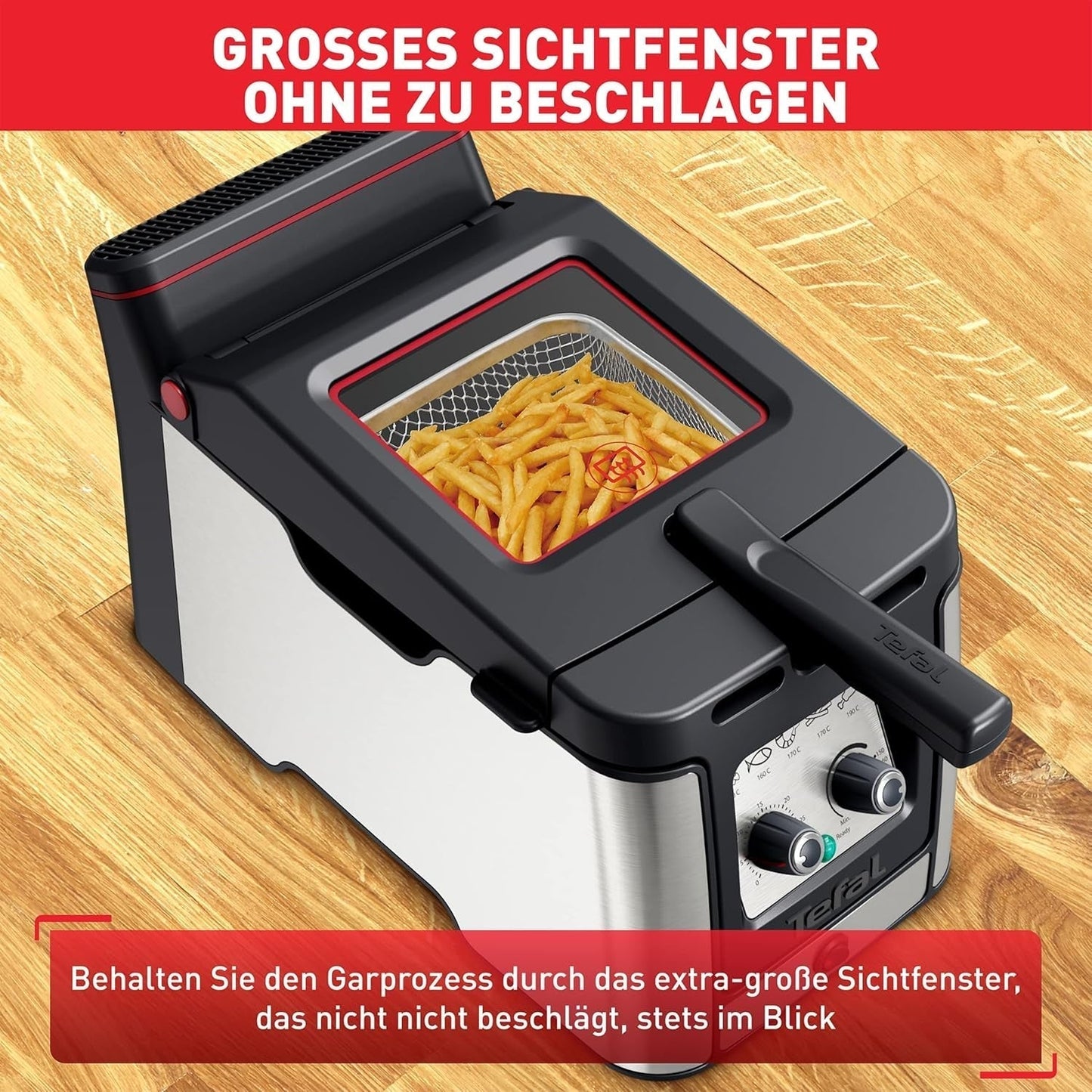 Tefal FR600D Clear Duo fritös, fritering med mindre rök och lukt, kapacitet 1,2 kg, termostat, timer, stort visningsfönster utan imma Hushållsapparater Naty Shop
