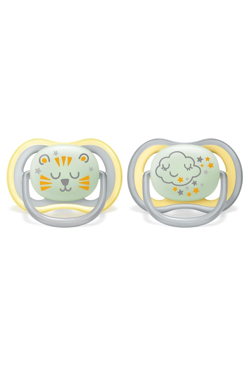 Philips AVENT Ultra Air Nattnapp för spädbarn 18+ månader Glow in the Dark Twin Pack Cloud/Tiger (modell SCF376/01)