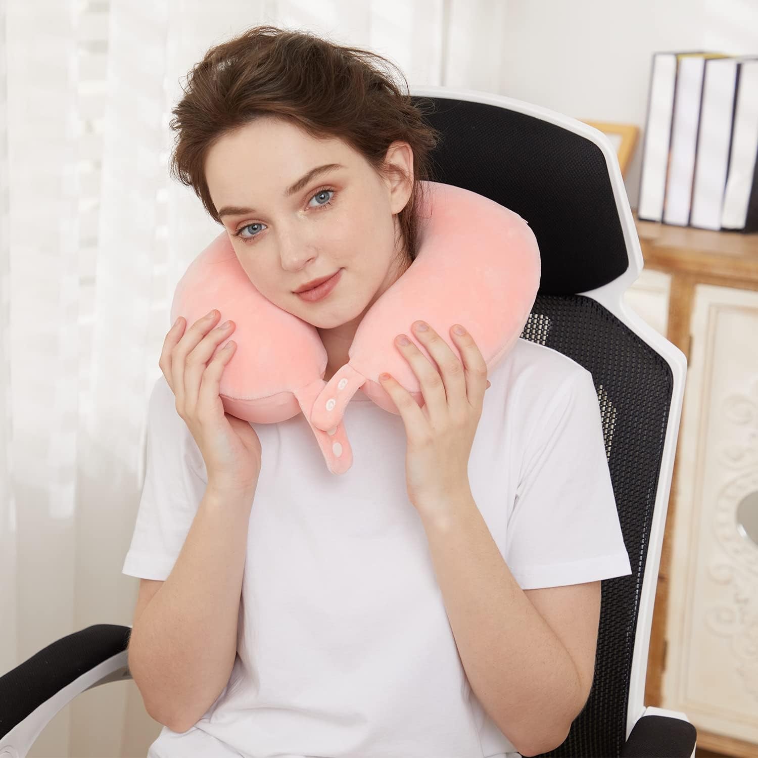TALLGO Travel Nackkudde, Bästa Memory Foam Flygplanskudde för nackstöd, Mjuk justerbar kudde för flygplan, bil och hem, Rosa cervikala ortopediska kuddar Naty Shop
