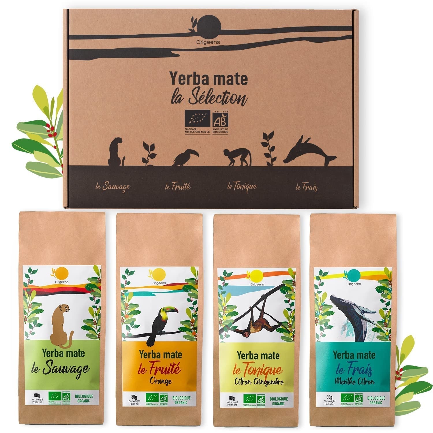 ORIGEENS BIO MATE TE-presentset X4 I Yerba Mate Bio 4X80G I Yerba Mate te-set, presentidé