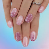 Självhäftande lösnaglar set - franska lösnaglar - 24 delar Kort fyrkantig design Vit Rosa Gradient Konstgjorda Naglar Ballerina Manikyr (Kort Rosa Gradient)