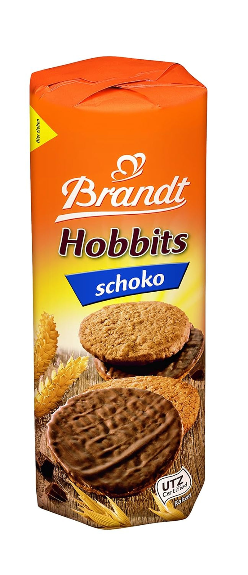 Brandt Hobbits Choklad 265g Pack - Krispiga fullkornschoklad Havregrynsbiskvier - Knäckig deg för hela familjen - i en praktisk kexrulle