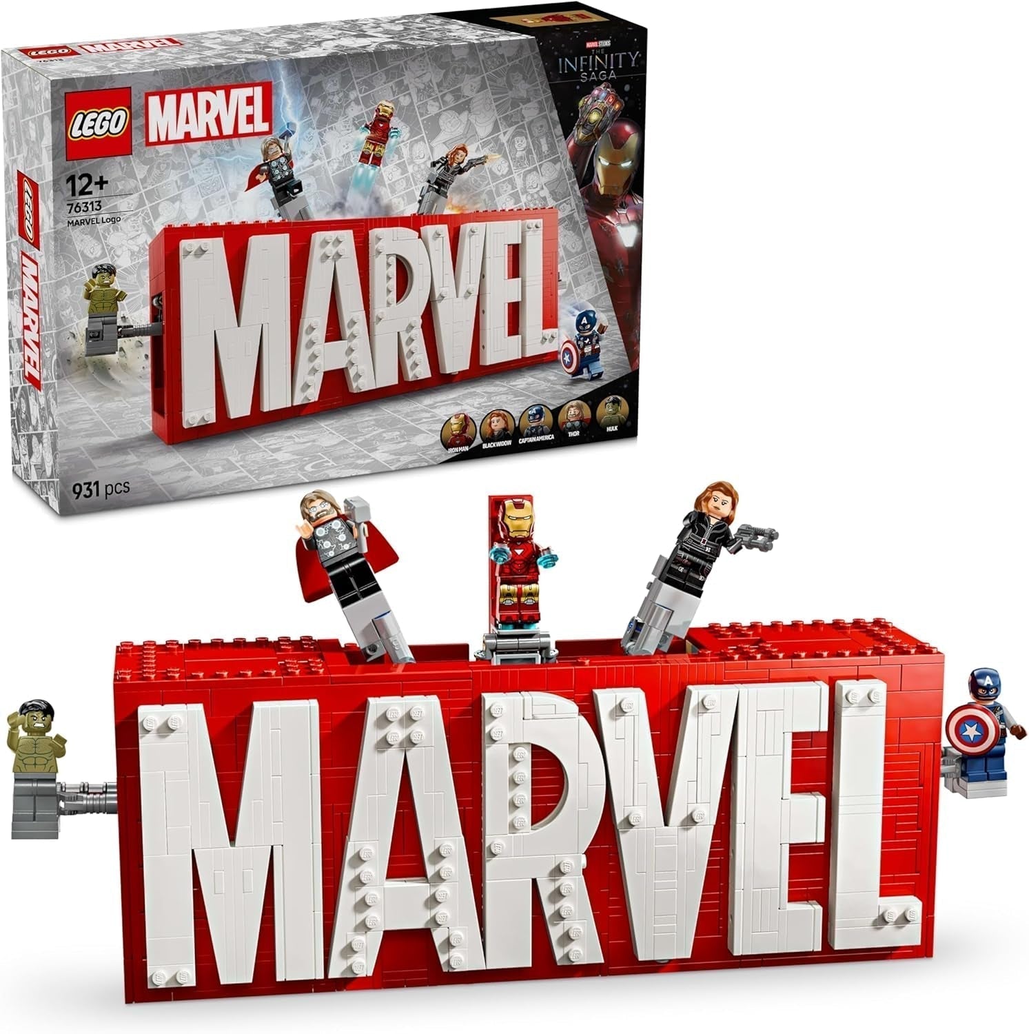 LEGO Marvel: Marvel-logotyp och minifigurer - Hulk, Thor, Iron Man, Black Widow och Captain America samlingsset - Avengers figurbyggset - Present för pojkar och flickor från 12 år och uppåt 76313 Byggset Beuche den LEGO-Store Standardtitel