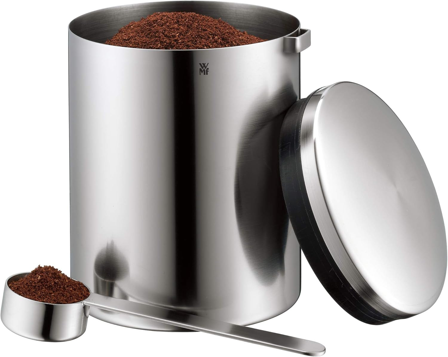 WMF Kult Cromargan kaffesked kaffelåda i rostfritt stål med matt yta 500g och 1 liters förvaringsburk i glas Depå diskmaskin säker Matförvaringslådor Naty Shop