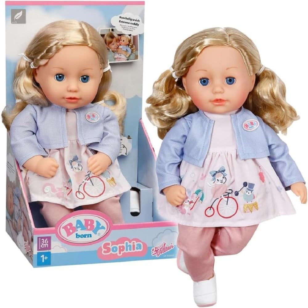 BABY born Sophia Rose - 36 cm mjuk docka - Docka med blont hår av hög kvalitet och sömniga ögon - Lämplig för barn från 1 år