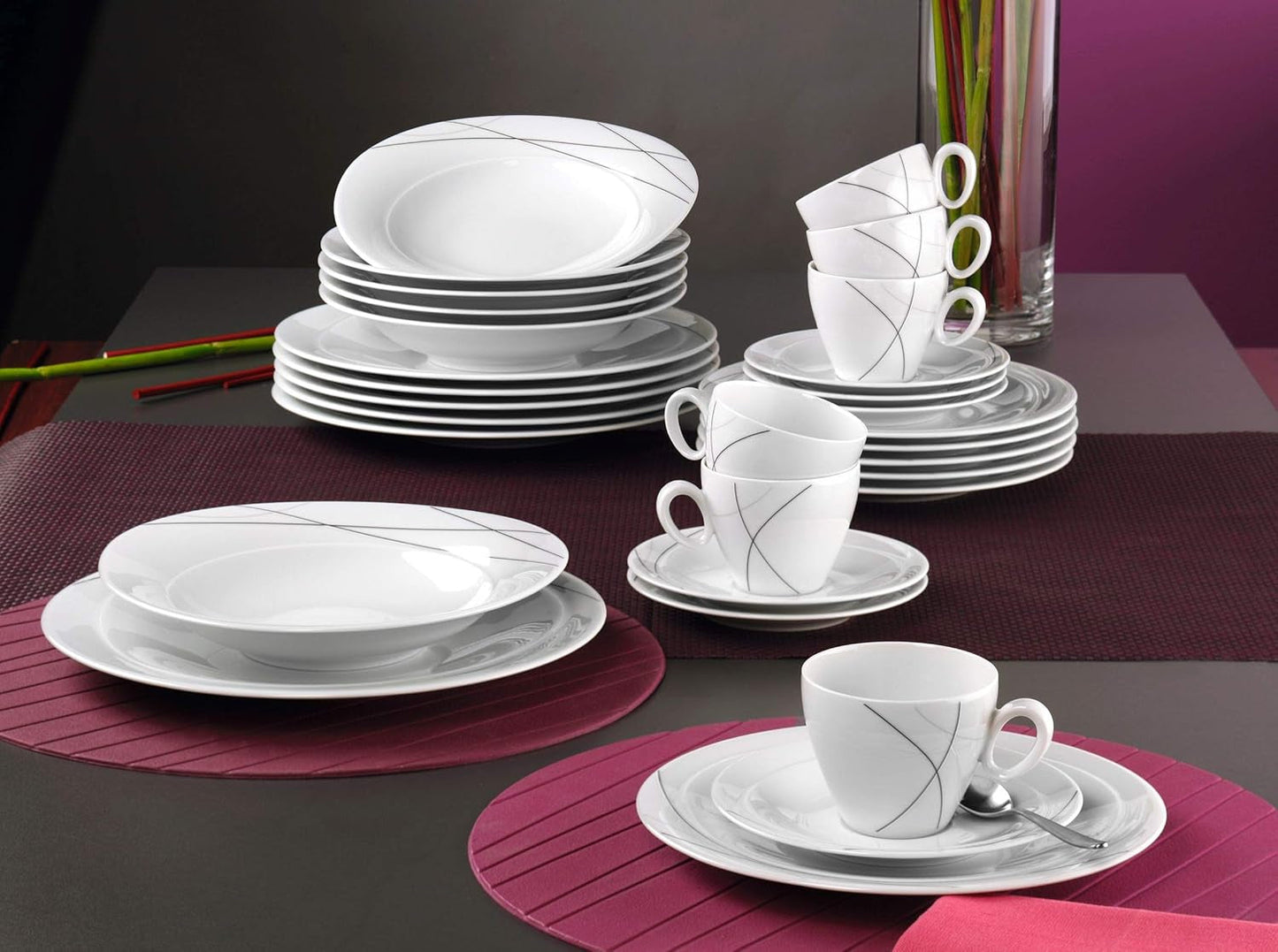 Seltmann Weiden 001.706904 Trio Highline Combination Servis Set, 30 delar, 36,5 x 31,2 x 36,9 cm, Vit