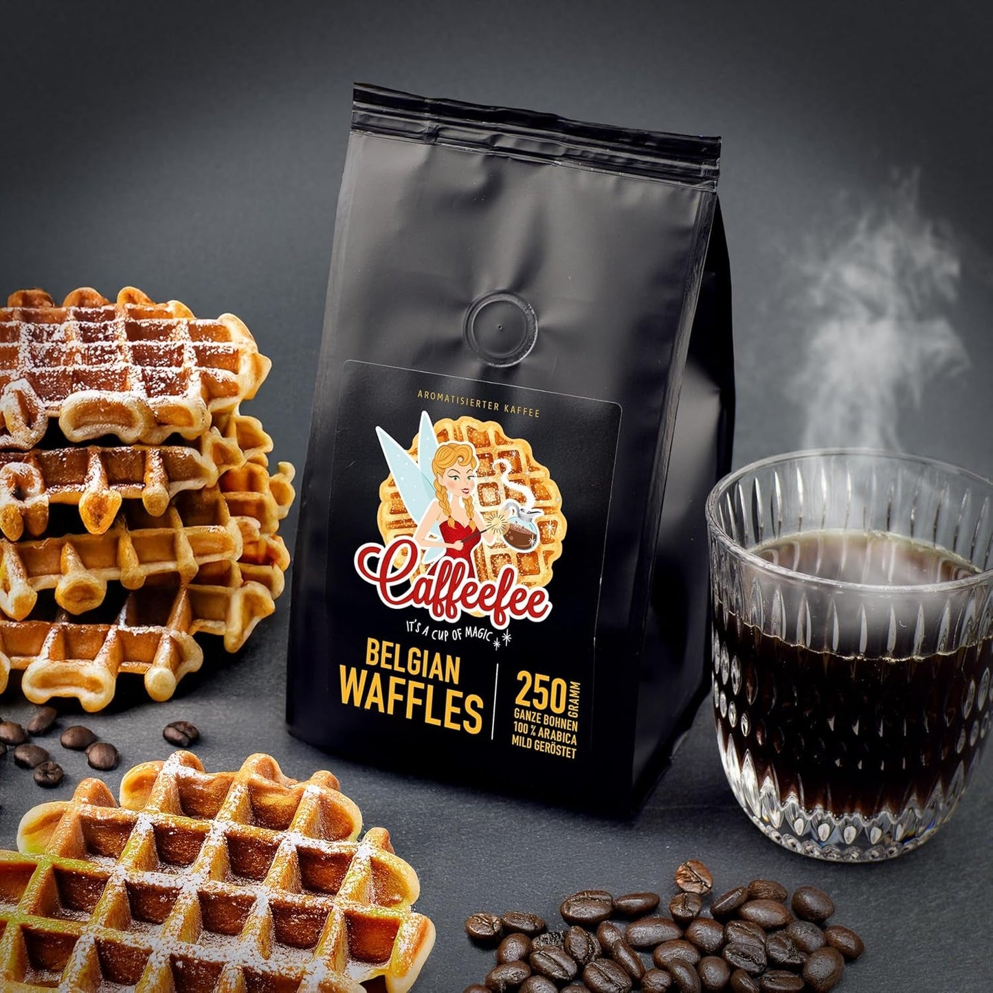 Caffeefee Belgiska våfflor Bohnen, 250 g, aromatisierter Röstkaffee